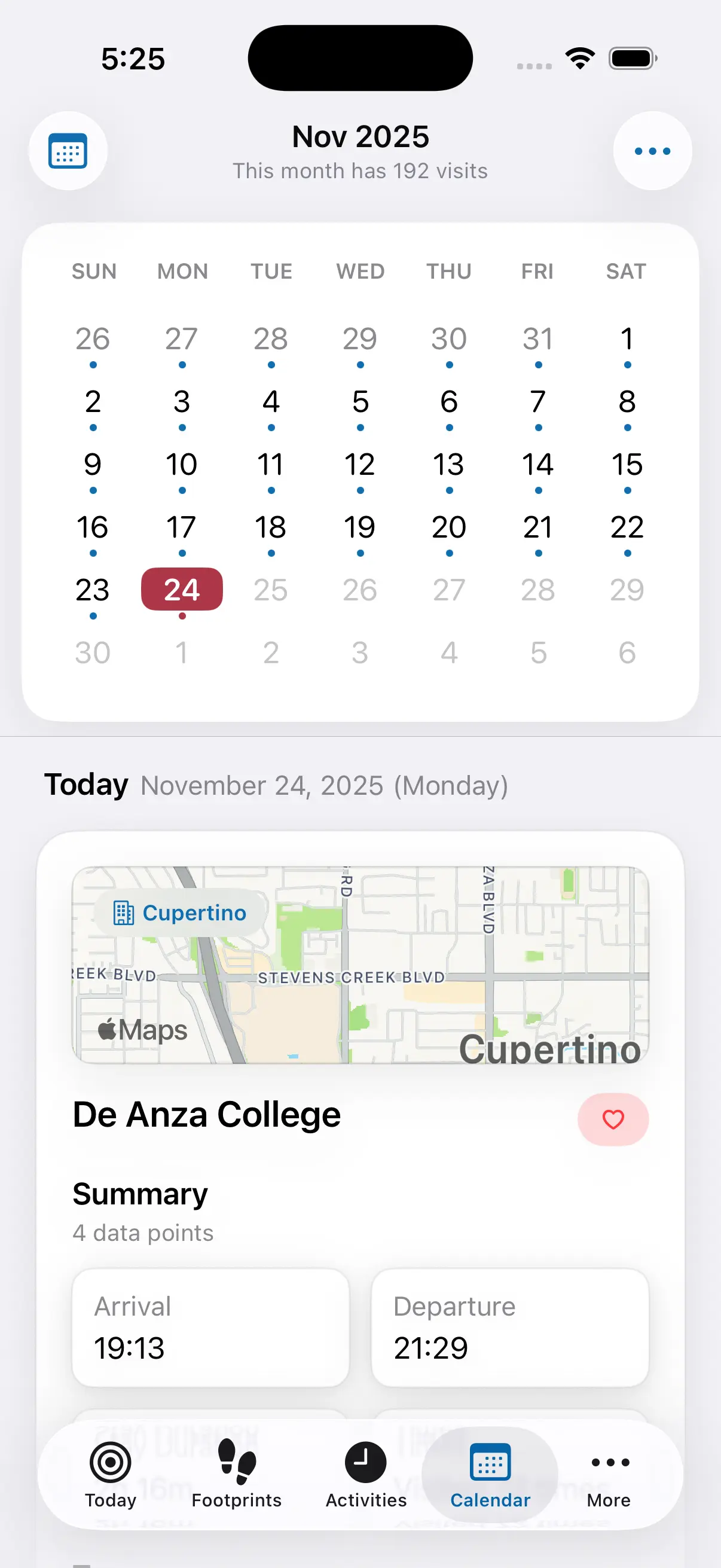 Calendar view screenshot